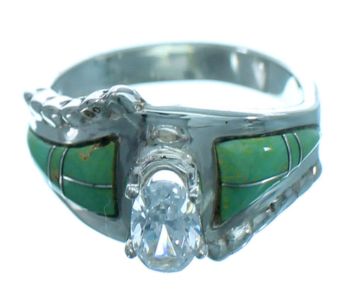 Cubic Zirconia Sterling Silver Turquoise Inlay Ring Size 5-3/4 LX113107